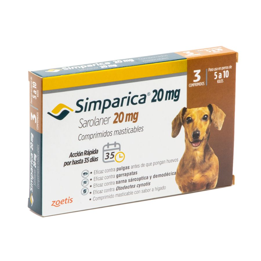 Simparica Antiparasitario oral masticable para perros de 5 a 10 KG 3 comprimidos, , large image number null